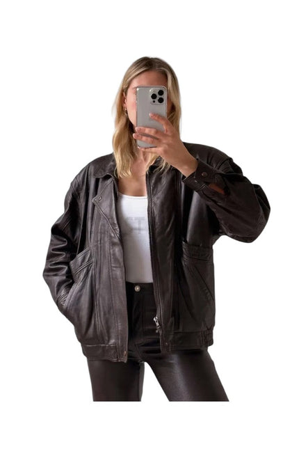 Women's Deep Brown Bomber Leather Jacket