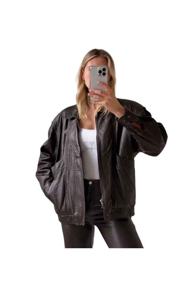 Women's Deep Brown Bomber Leather Jacket