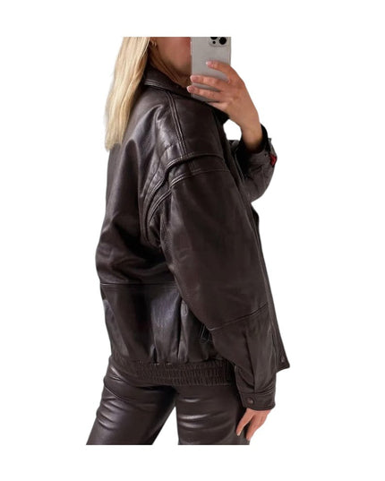 Women's Deep Brown Bomber Leather Jacket