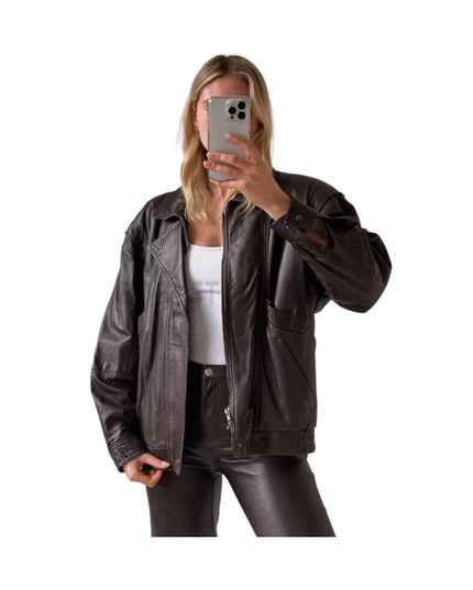 Women's Deep Brown Bomber Leather Jacket