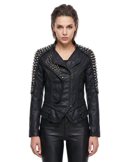 Womens Stylish Studded Black Leather Jacket