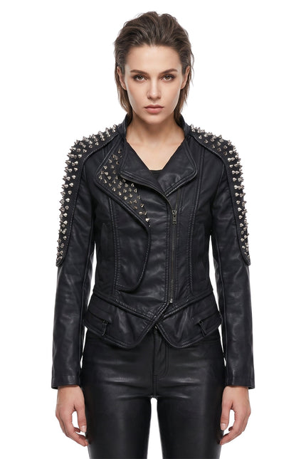 Womens Stylish Studded Black Leather Jacket