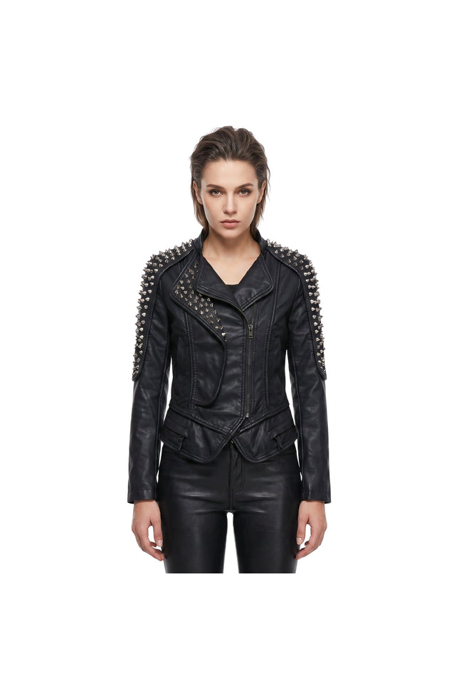 Womens Stylish Studded Black Leather Jacket