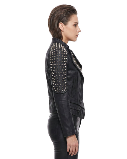 Womens Stylish Studded Black Leather Jacket