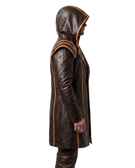 Mens Brown Genuine Cowhide Leather Medieval Overcoat