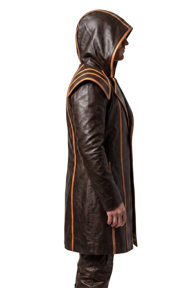 Mens Brown Genuine Cowhide Leather Medieval Overcoat