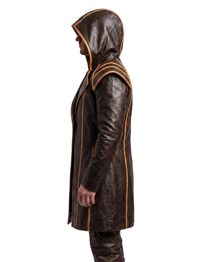 Mens Brown Genuine Cowhide Leather Medieval Overcoat