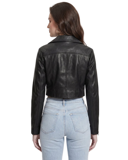 Trendy Black Cropped Leather Biker Jacket Womens Shop Today