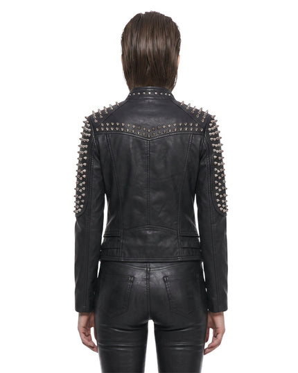 Womens Stylish Studded Black Leather Jacket