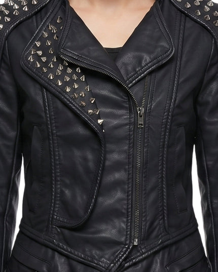 Womens Stylish Studded Black Leather Jacket