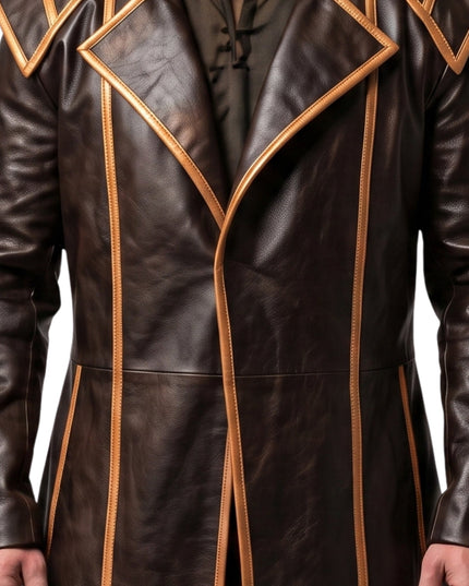 Mens Brown Genuine Cowhide Leather Medieval Overcoat