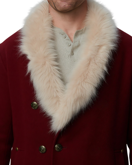 Red coat with a fur collar on a white background