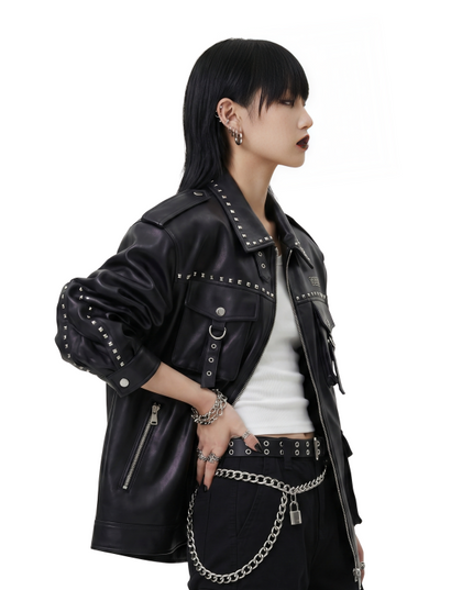 Oversized Punk Biker Leather Jacket
