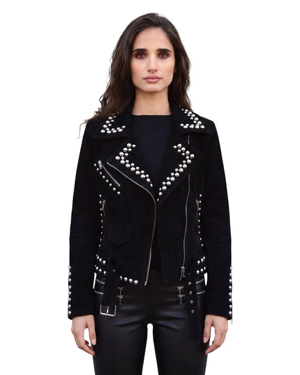 Women Suede Studded Leather Jacket