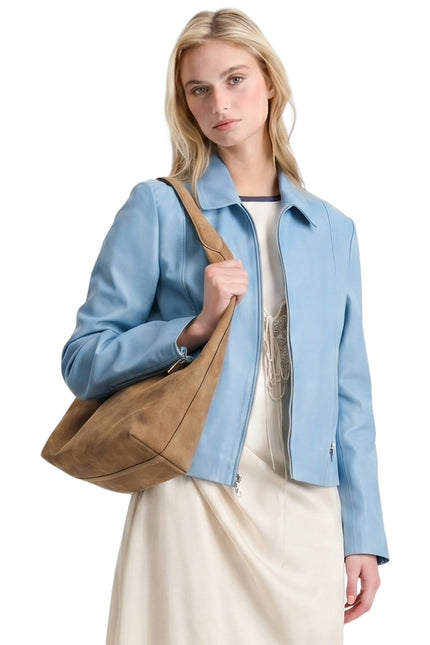 Womens Scuba Sky Blue Leather Jacket Buy Now