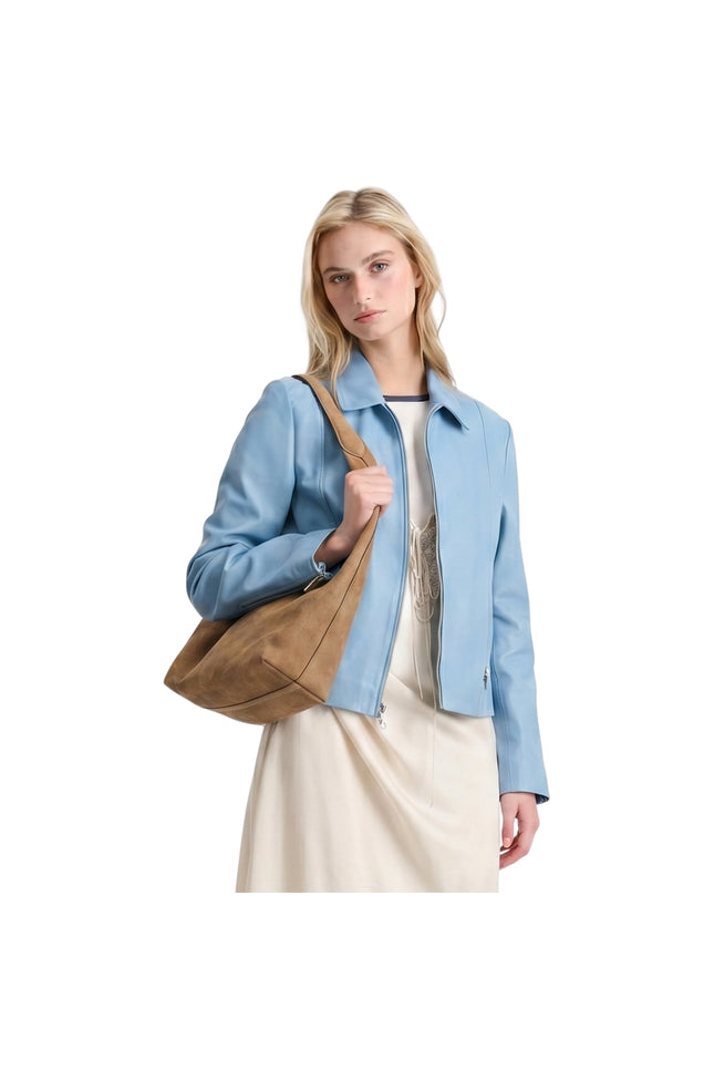 Womens Scuba Sky Blue Leather Jacket Buy Now