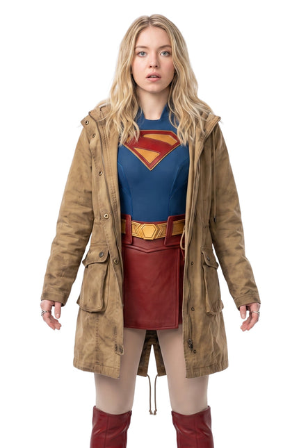 Milly Alcock Supergirl 2026 Brown Hooded Jacket