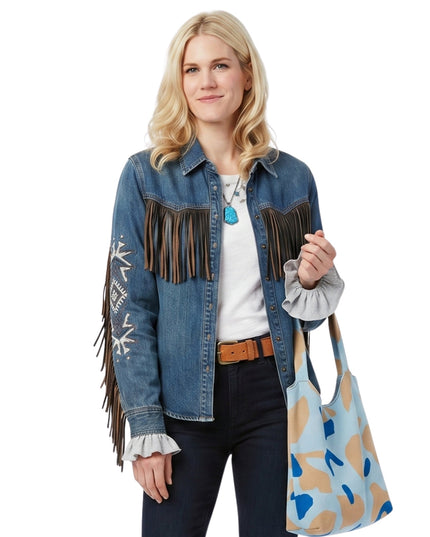 Marshals S01 Ellyn Jameson Denim Fringe Jacket Buy Now