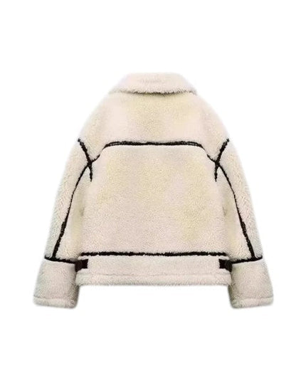 Women's Real Sheepskin Faux Fur Long Sleeve Leather Jacket