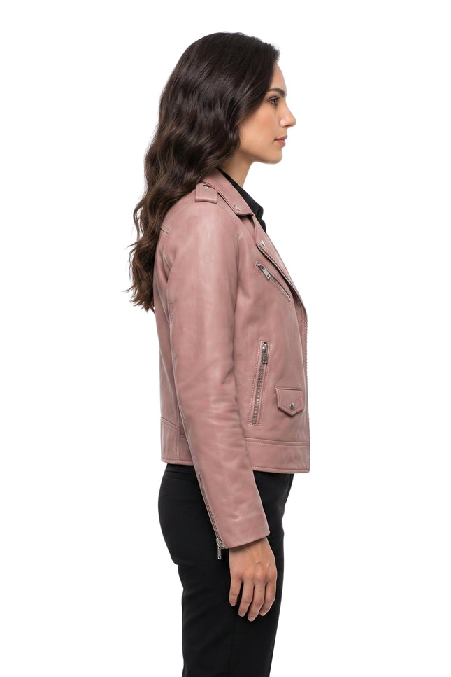 Stylish Pink Womens Biker Leather Jacket Order Now