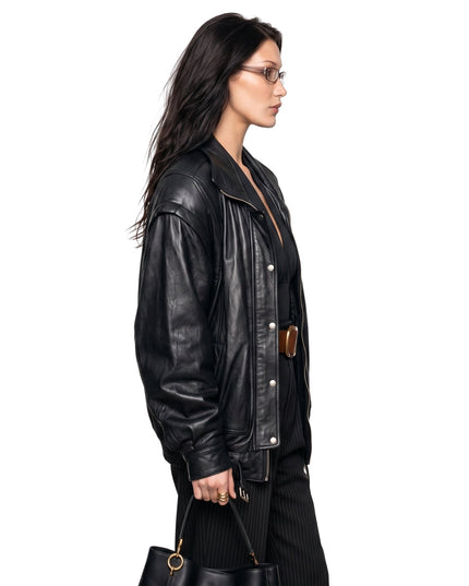 Bella Hadid PFW 2024 Black Leather Jacket Shop Now