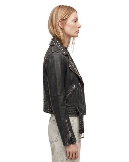 Women Studded Black Leather Biker Jacket Shop Now