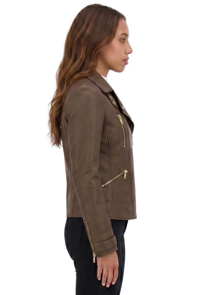 Womens Bikers Brown Leather Jacket Order Now
