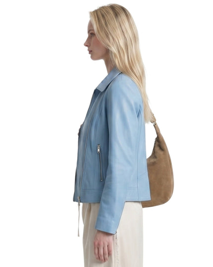 Womens Scuba Sky Blue Leather Jacket Order Now