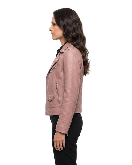 Stylish Pink Womens Biker Leather Jacket Shop Now