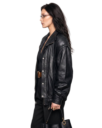 Bella Hadid PFW 2024 Black Leather Jacket Order Now