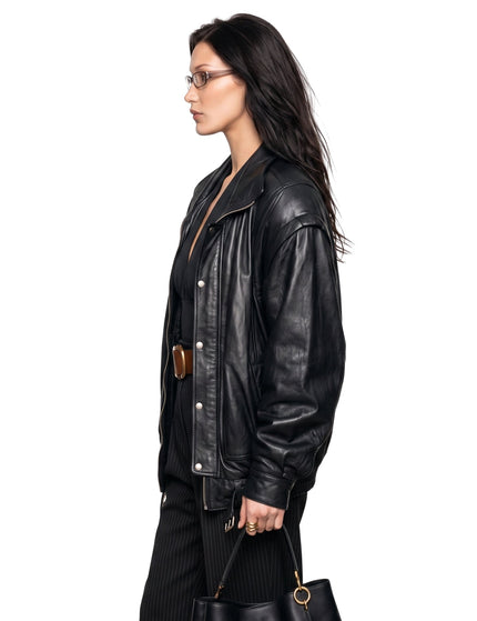 Bella Hadid PFW 2024 Black Leather Jacket Order Now