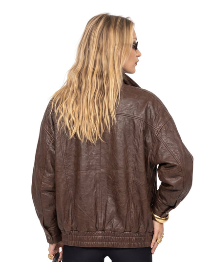 Bella Hadid PFW 2025 Brown Leather Jacket