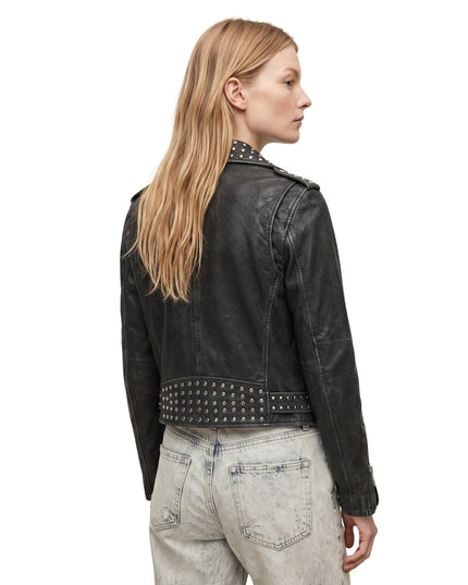 Women Studded Black Leather Biker Jacket Shop Today