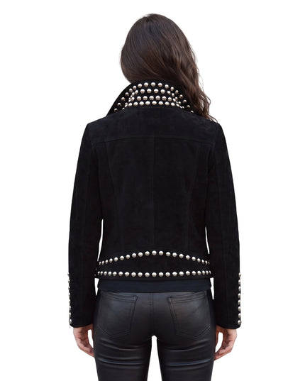 Women Suede Studded Leather Jacket buy today