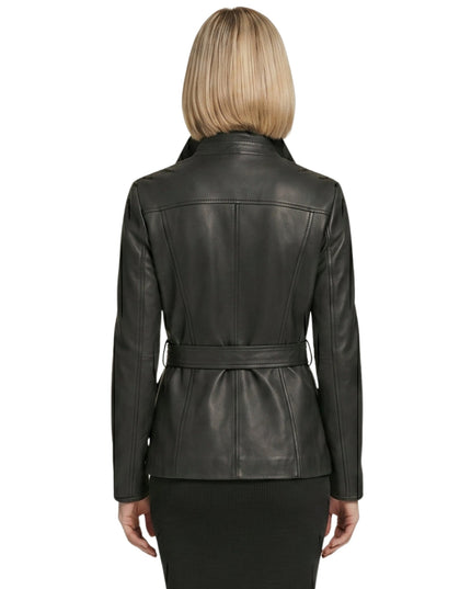 Womens Belted Black Biker Leather Jacket Shop Today