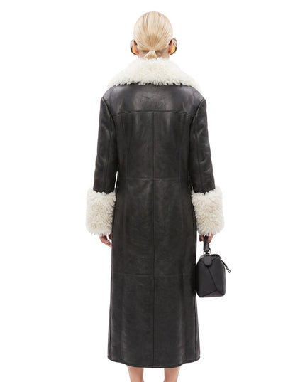 Elsa Hosk Black Shearling Leather Coat