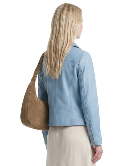 Womens Scuba Sky Blue Leather Jacket Shop Today