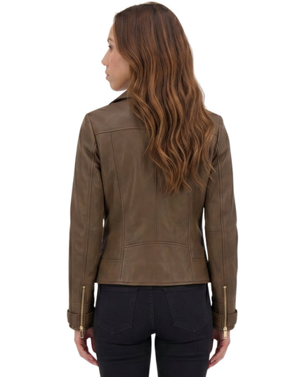 Womens Bikers Brown Leather Jacket Order Today