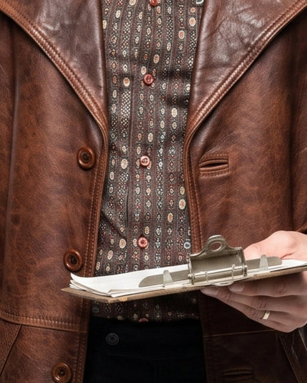 The Deuce James Franco Brown Distressed Leather Jacket close look