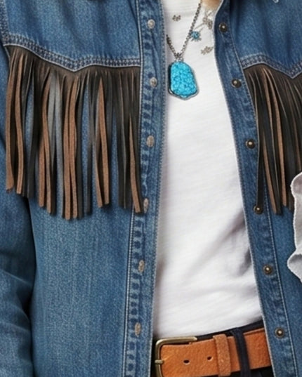 Marshals S01 Ellyn Jameson Denim Fringe Jacket Order Today
