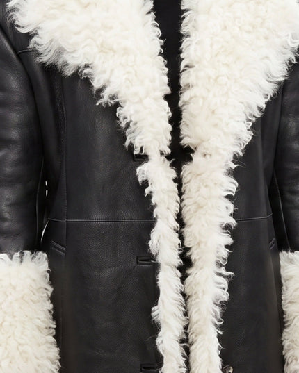 Elsa Hosk Black Shearling Leather Coat