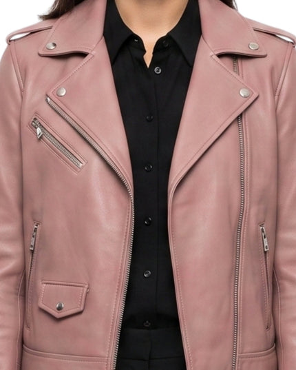 Stylish Pink Womens Biker Leather Jacket Buy Today