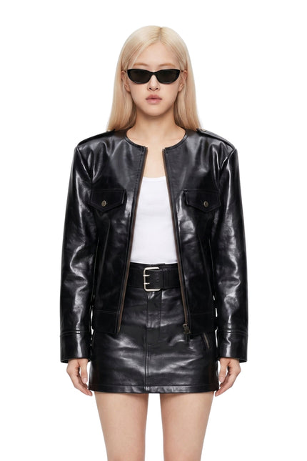 NYC 2026 Rosé Black Leather Jacket