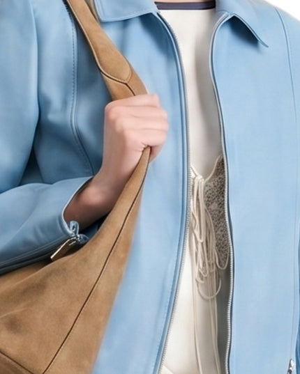 Womens Scuba Sky Blue Leather Jacket Order Today