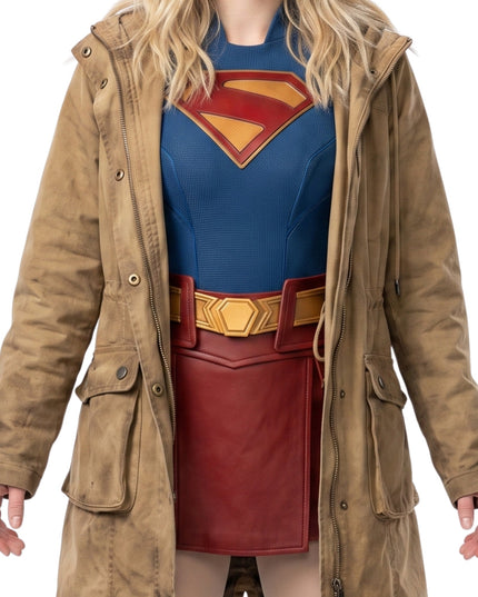Milly Alcock Supergirl 2026 Brown Hooded Jacket