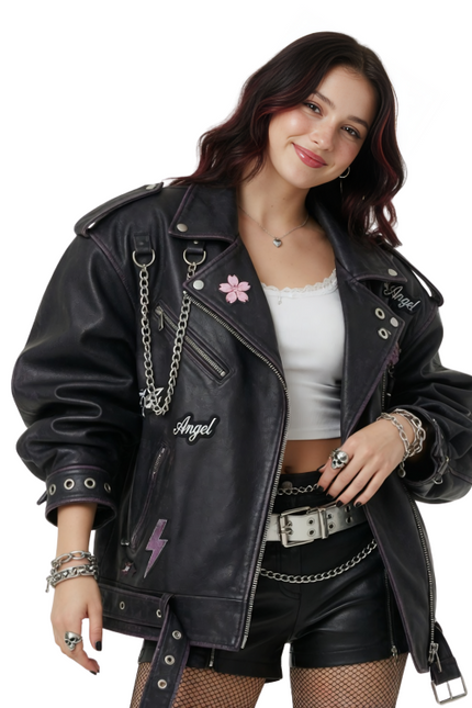 Women’s Angel Wing Oversized Leather Jacket