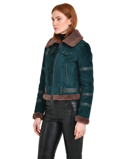 Womens B3 Leather Bomber Green Shearling Coat Buy Now