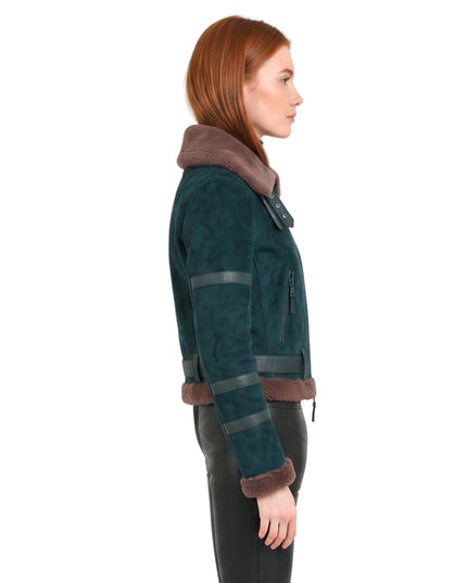 Womens B3 Leather Bomber Green Shearling Coat Shop Now