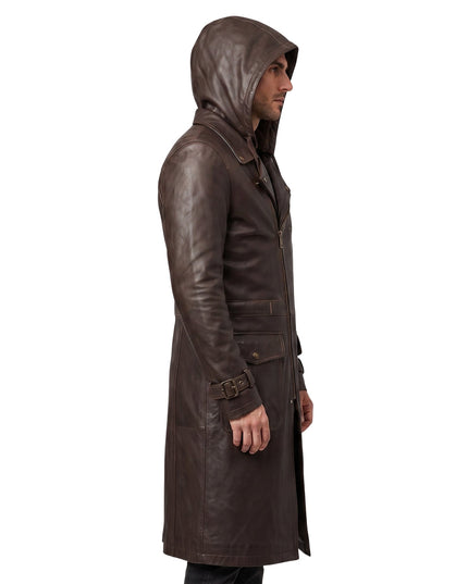 Premium Men's Brown Cowhide Leather Trench Coat