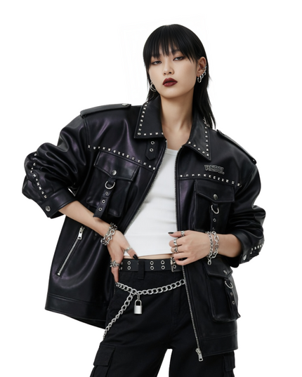 Oversized Punk Biker Leather Jacket